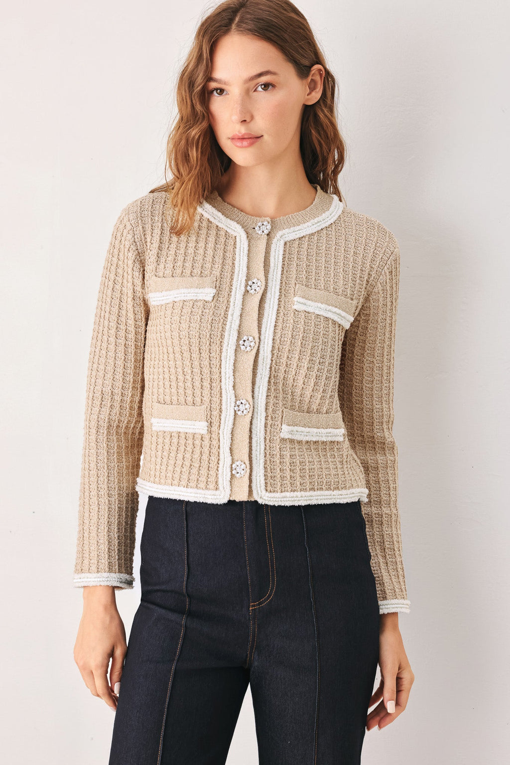 Camelia Contrast-Border Cardigan