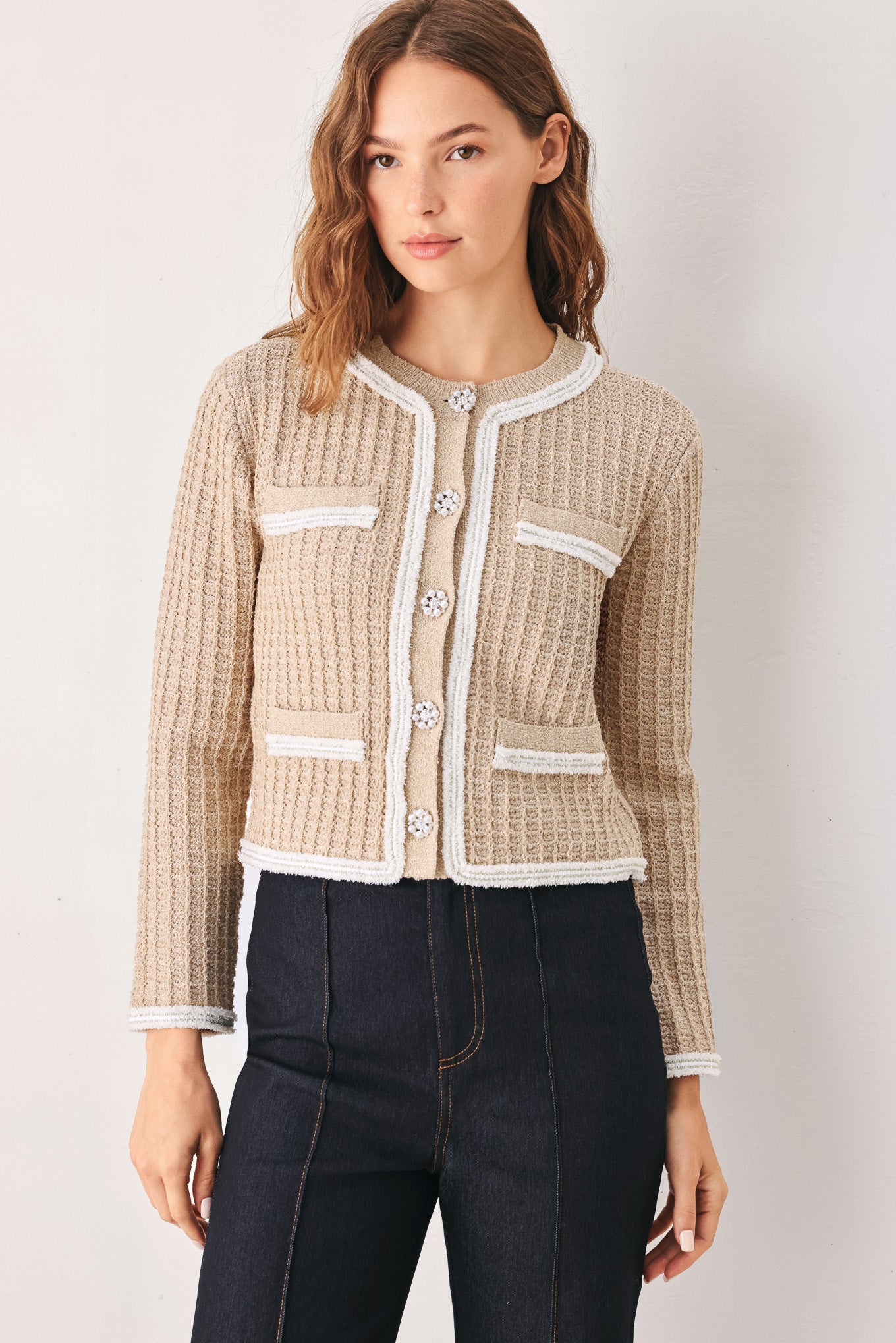 Camelia Contrast-Border Cardigan