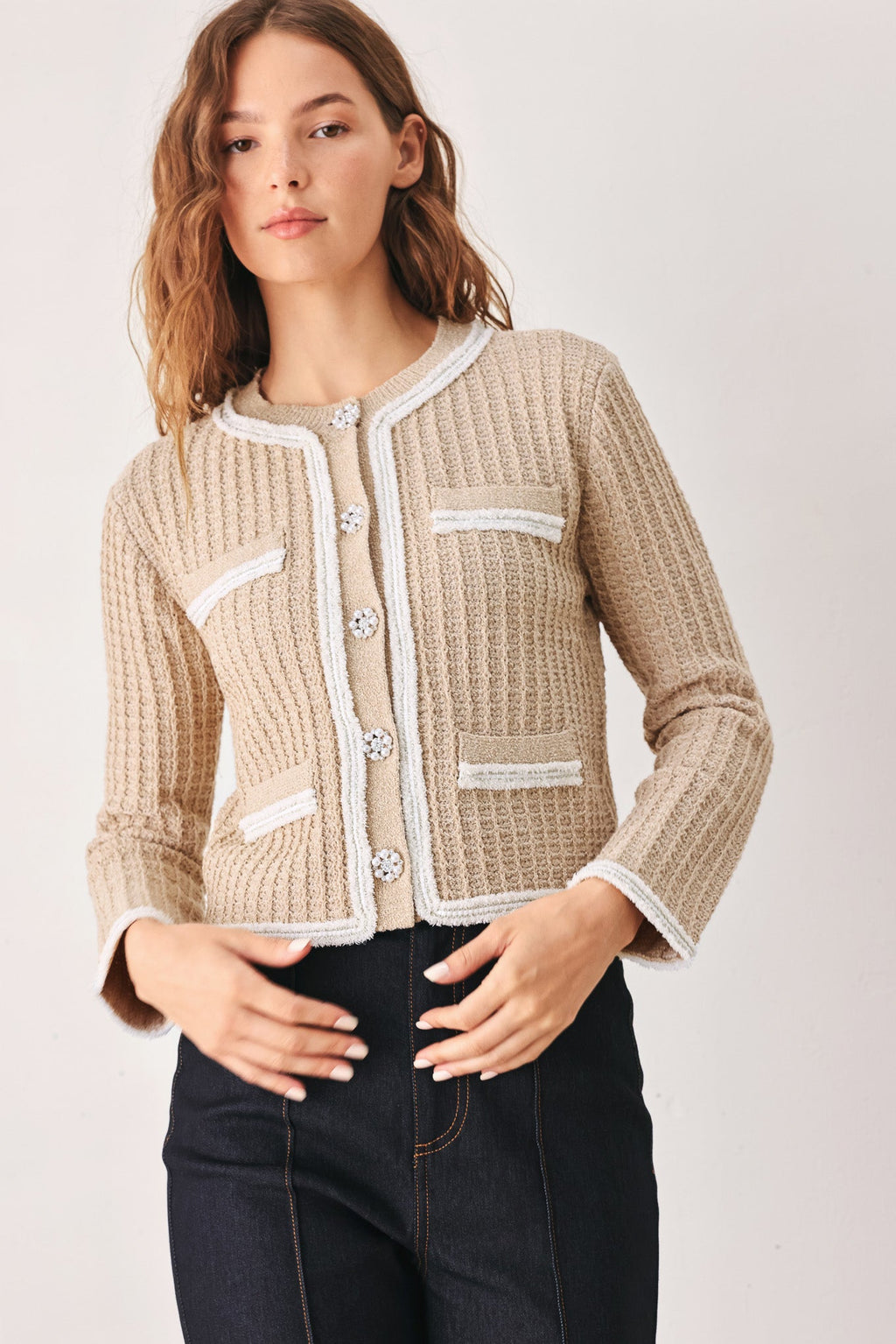 Camelia Contrast-Border Cardigan