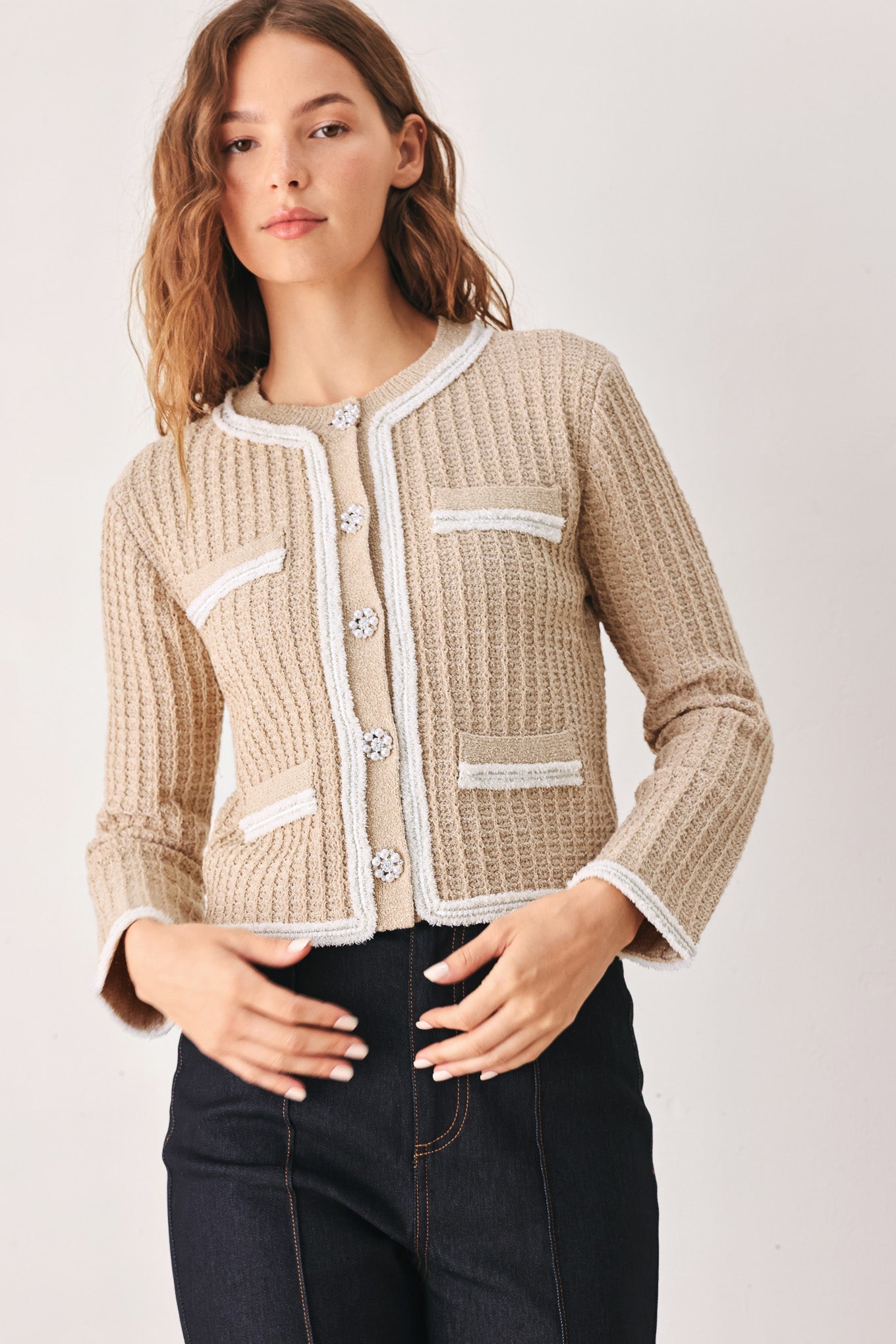 Camelia Contrast-Border Cardigan