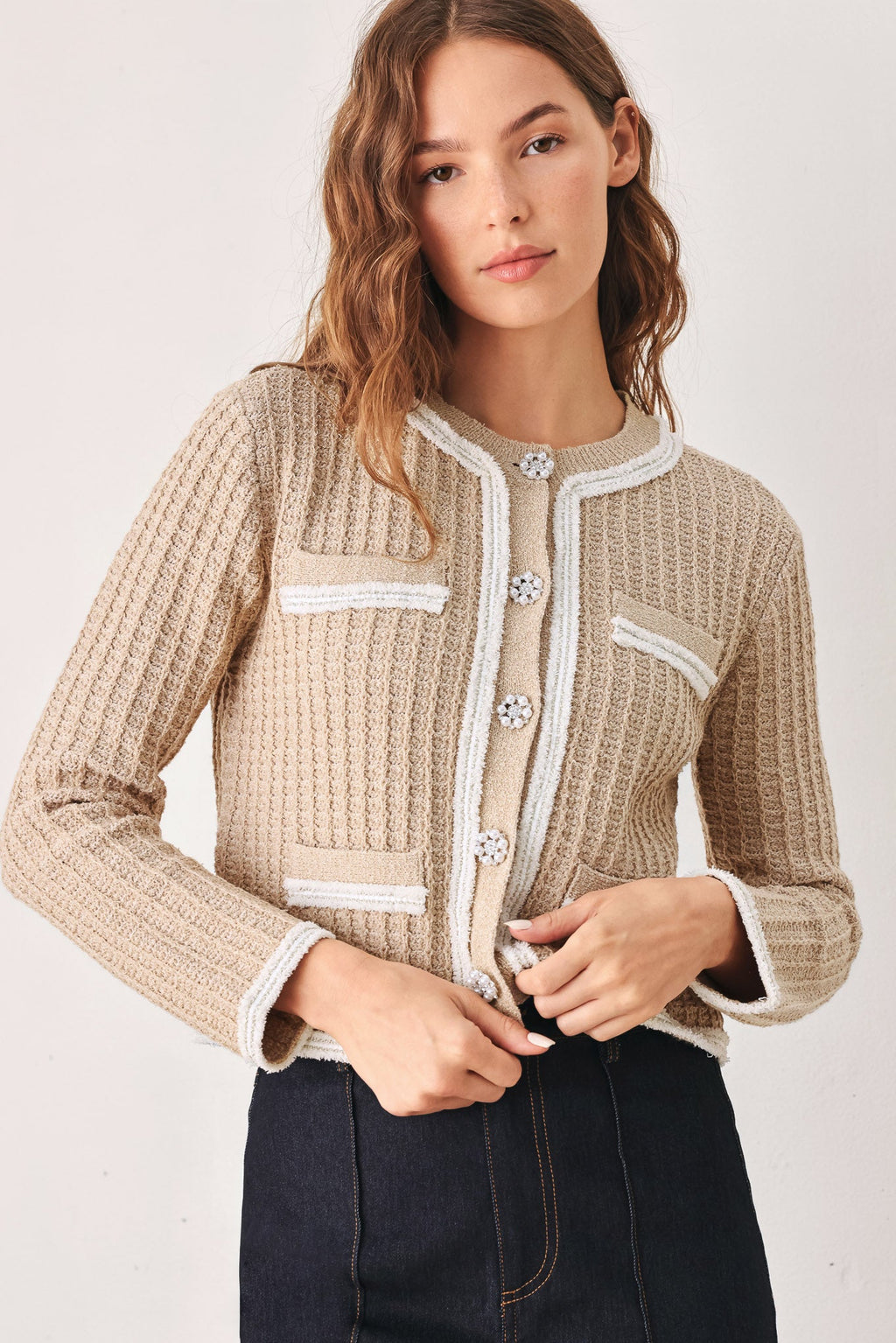 Camelia Contrast-Border Cardigan