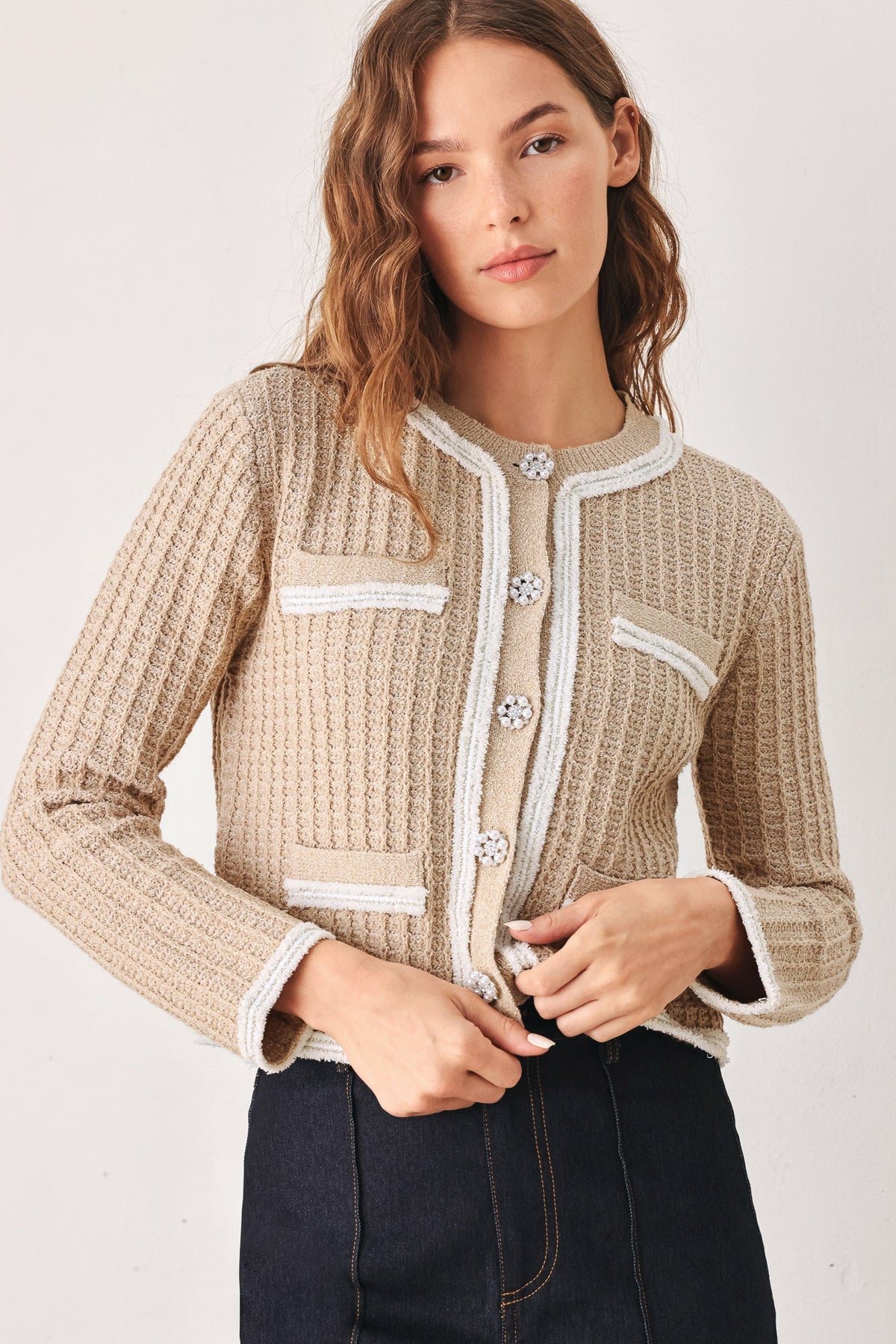 Camelia Contrast-Border Cardigan