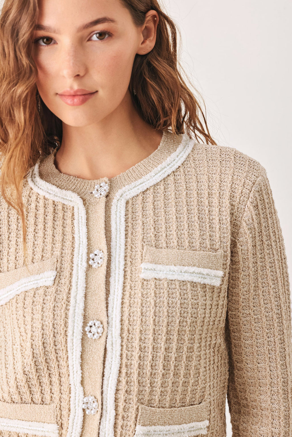 Camelia Contrast-Border Cardigan