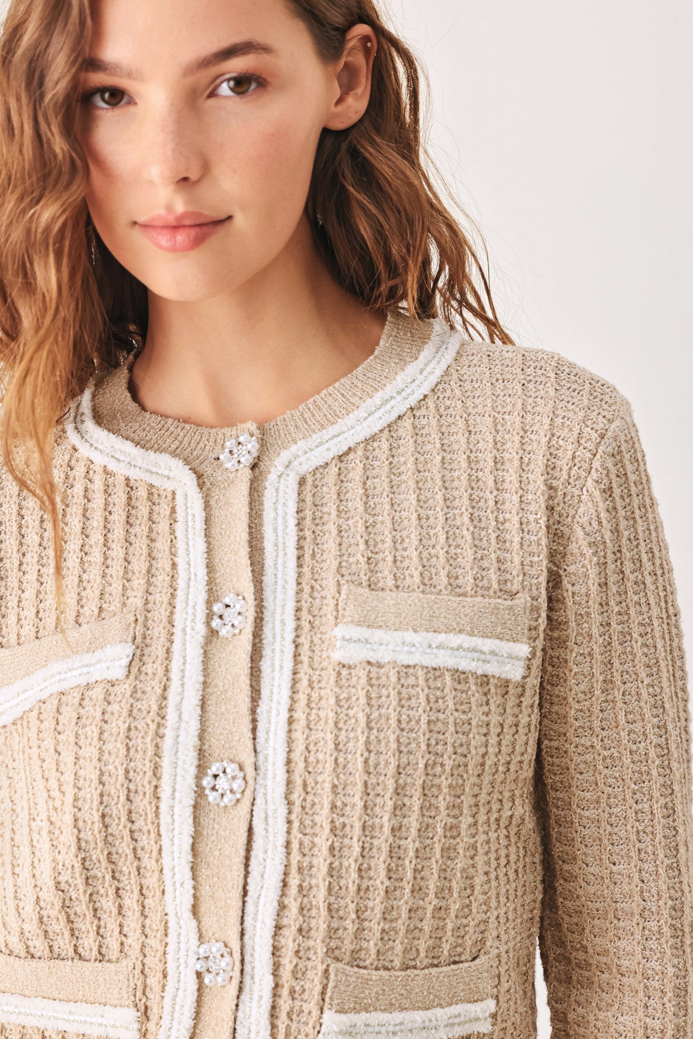 Camelia Contrast-Border Cardigan