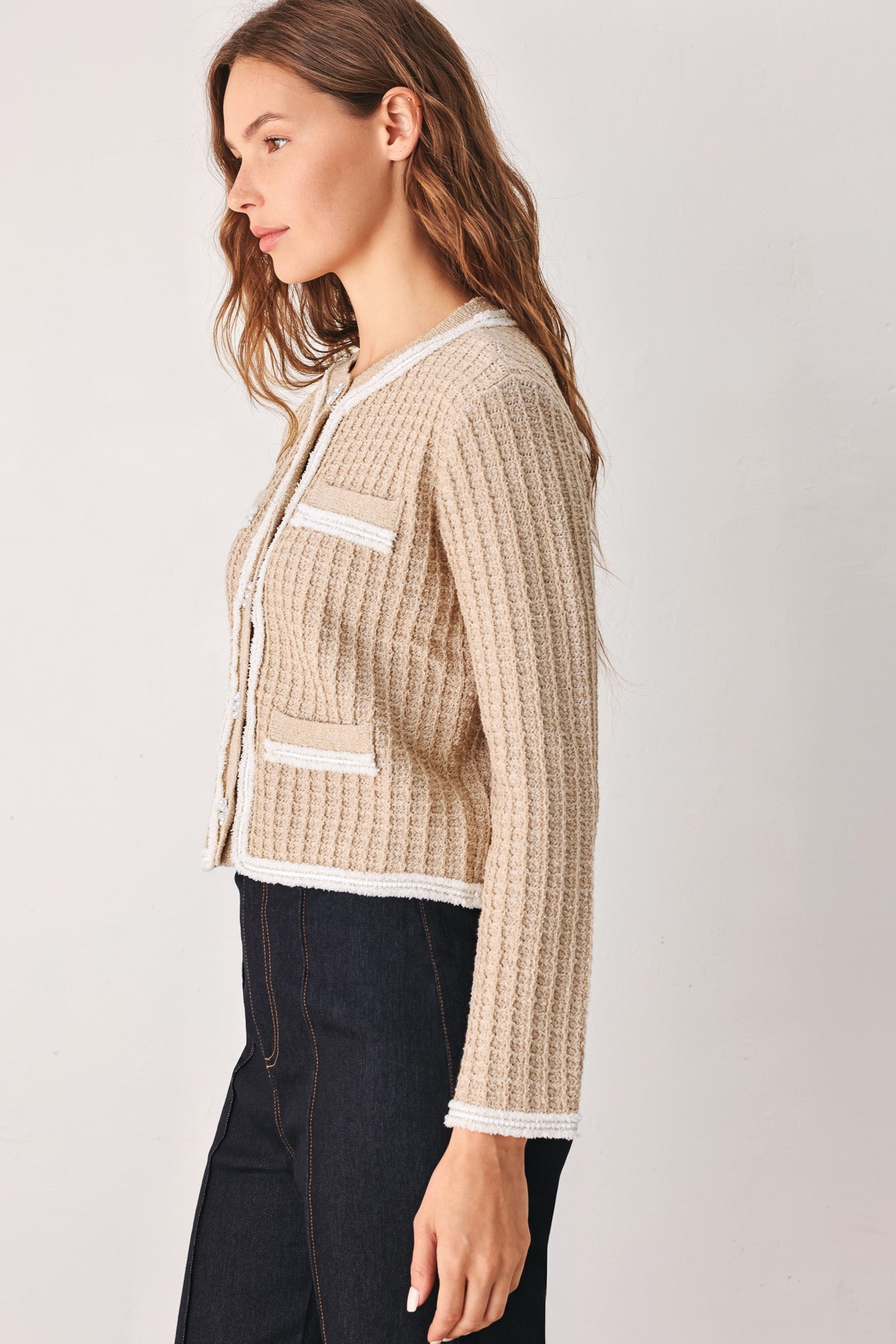 Camelia Contrast-Border Cardigan