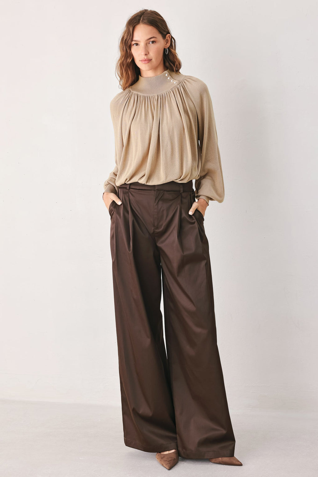Macadamia Draped Sweater Knit Top
