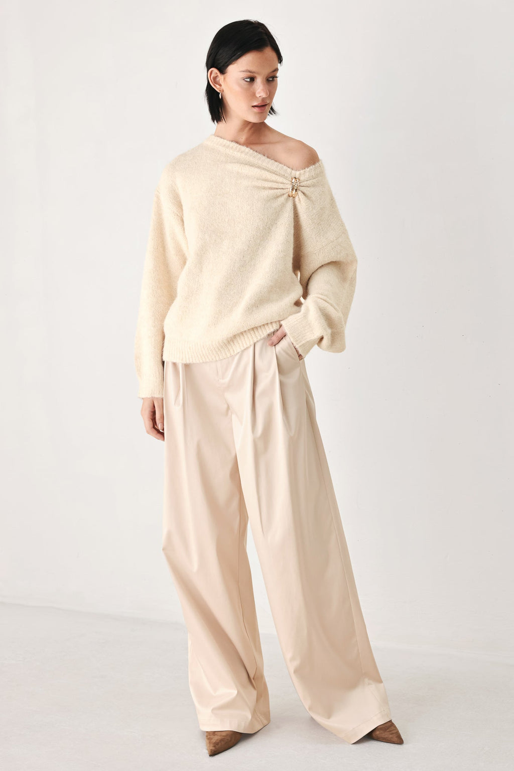 Fireside Charm Cinched Neck Sweater
