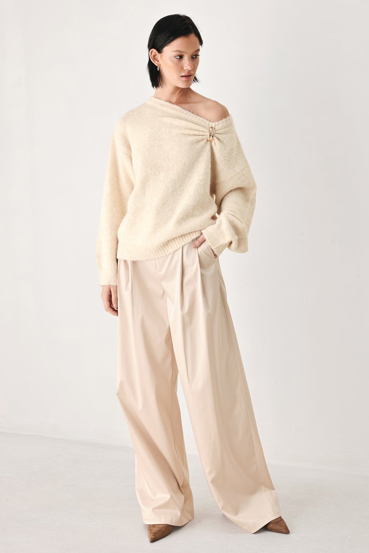 Fireside Charm Cinched Neck Sweater