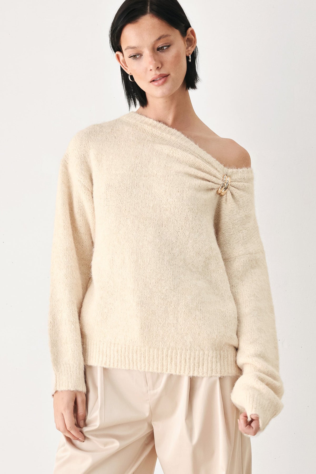 Fireside Charm Cinched Neck Sweater