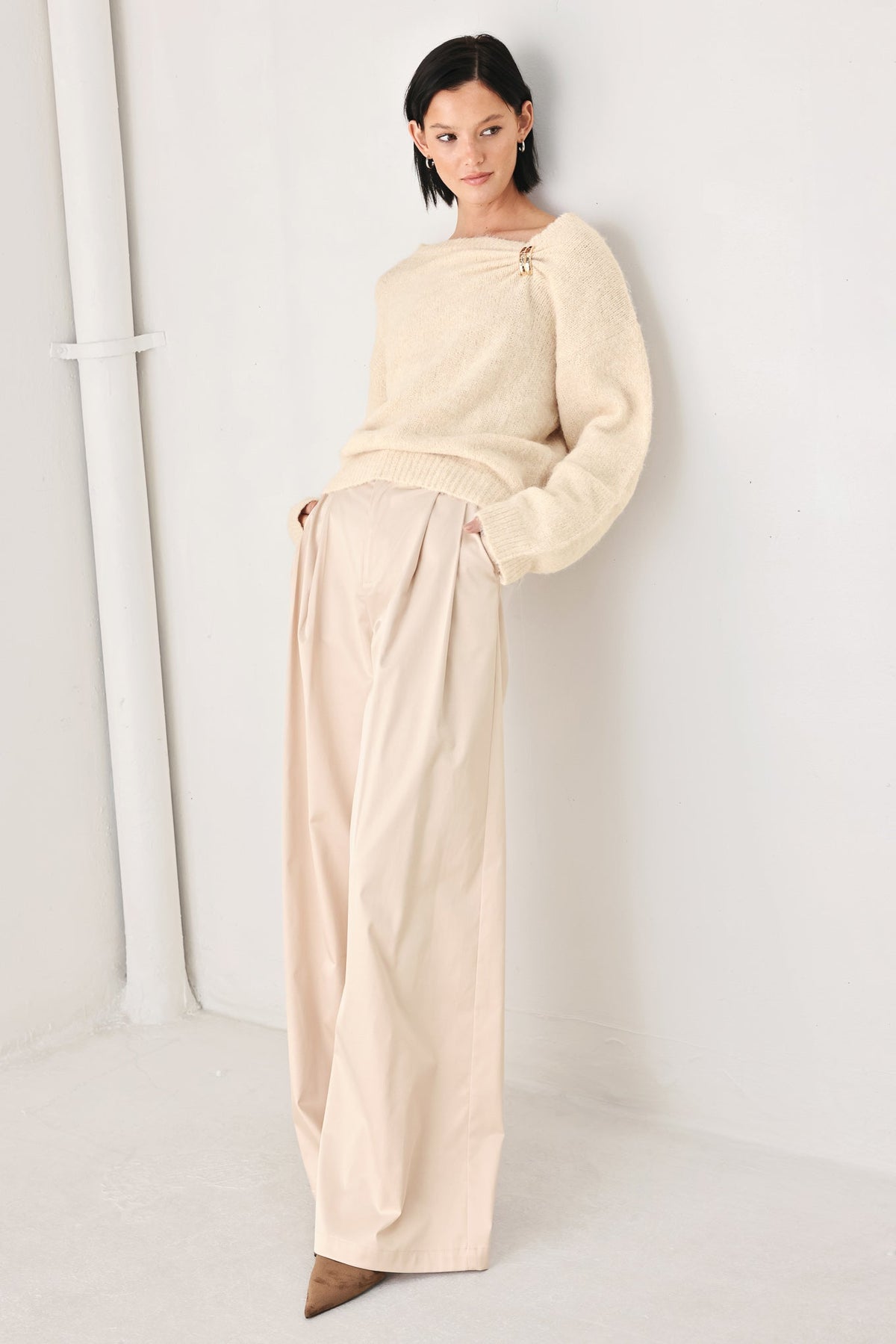Fireside Charm Cinched Neck Sweater