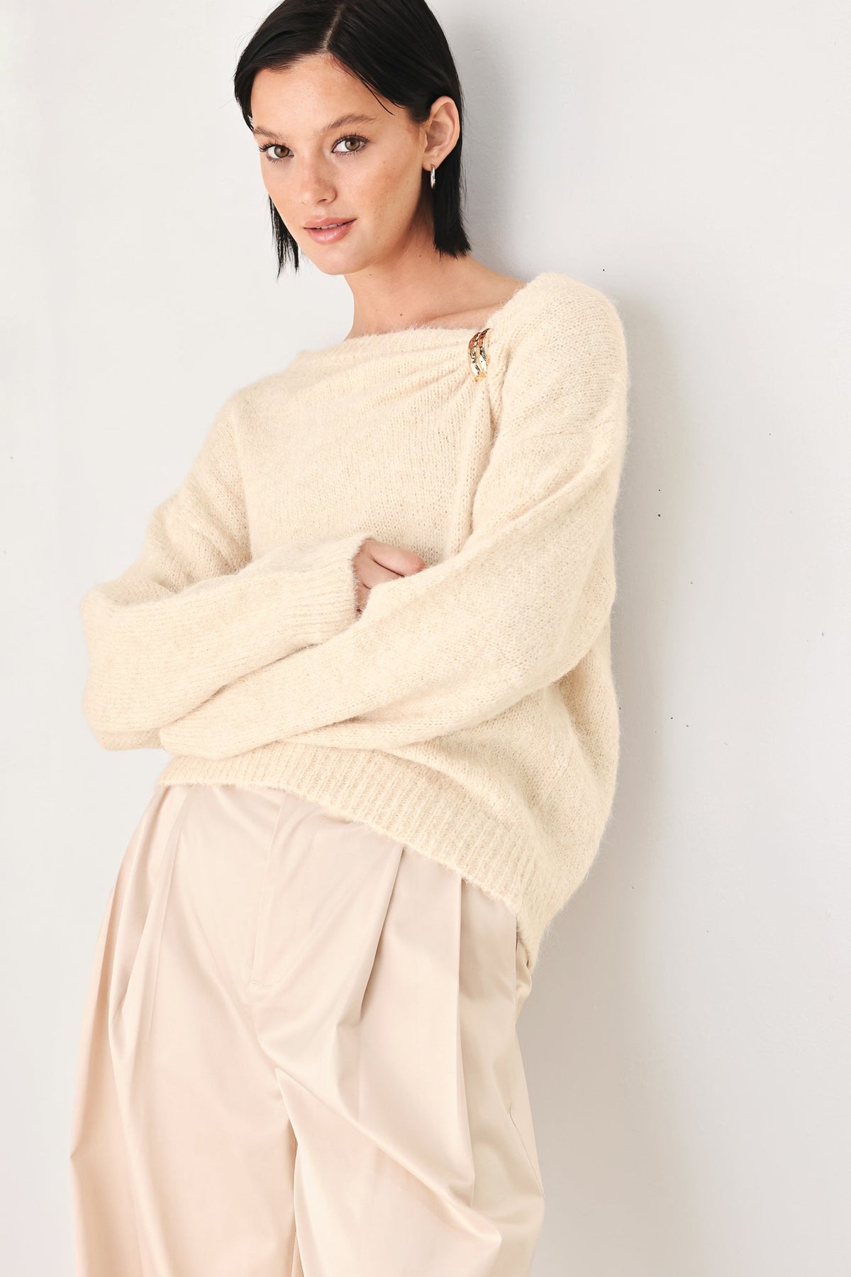 Fireside Charm Cinched Neck Sweater