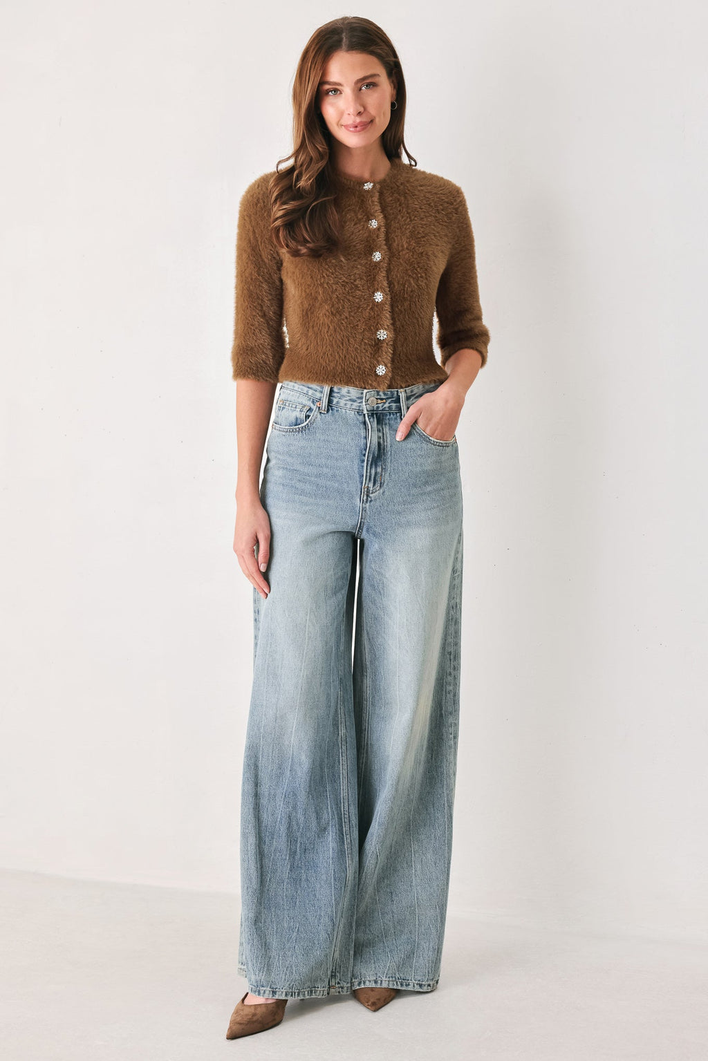 Camel Classic Elbow-Sleeve Cardigan