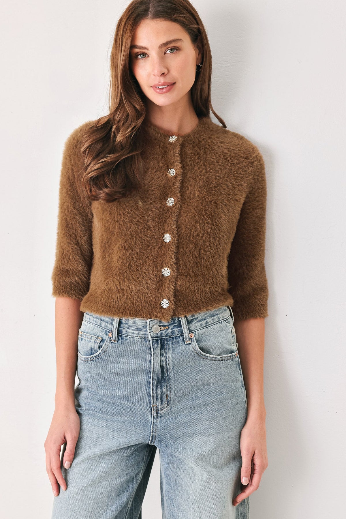 Camel Classic Elbow-Sleeve Cardigan
