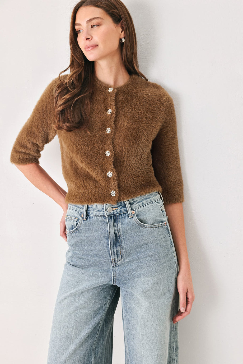 Camel Classic Elbow-Sleeve Cardigan