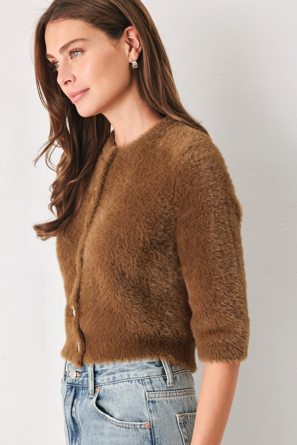 Camel Classic Elbow-Sleeve Cardigan