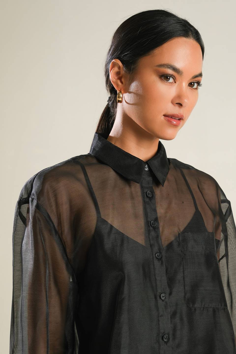 sheer blouse, black