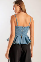 GRAND ENTRANCE INDIGO DENIM TOP