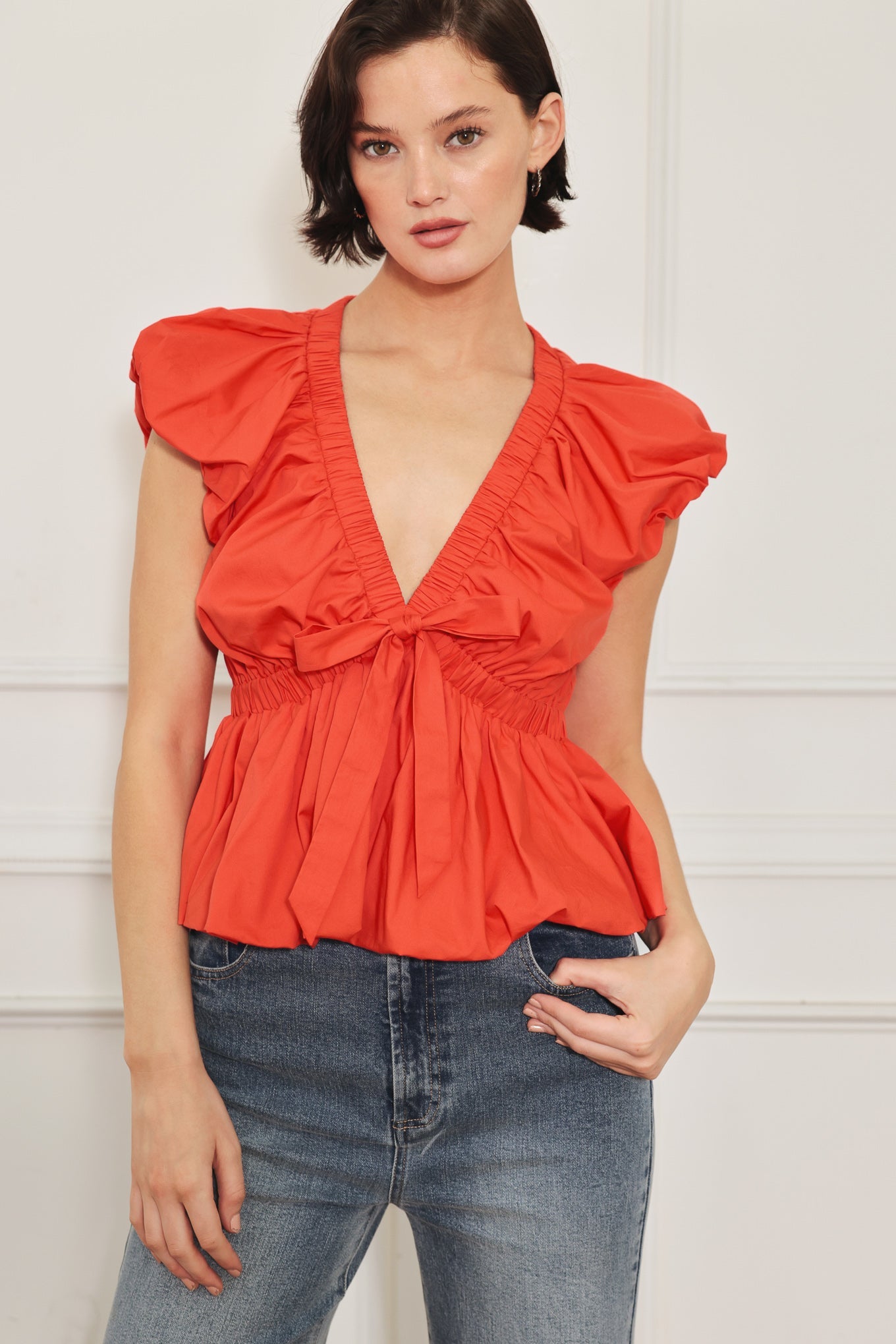 SCARLET COUNTRY GIRL WOVEN TOP