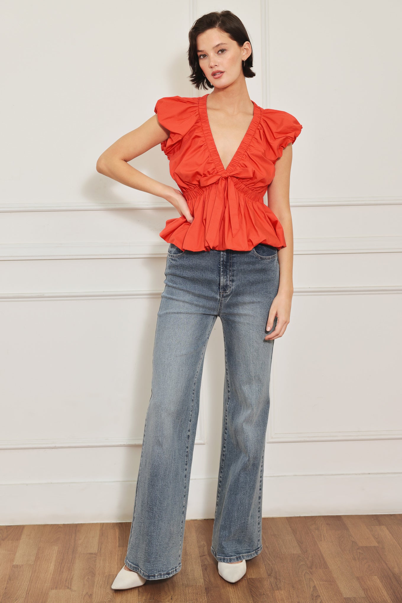 SCARLET COUNTRY GIRL WOVEN TOP