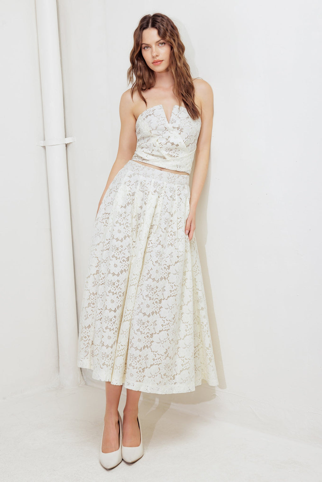 CHANTILLY FLAIR WOVEN LACE TUBE TOP