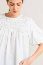 WHITE DREAM PUFF WOVEN TOP