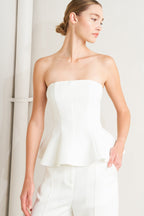 white strapless peplum top