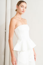 white strapless peplum top
