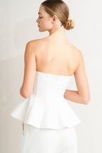 white strapless peplum top