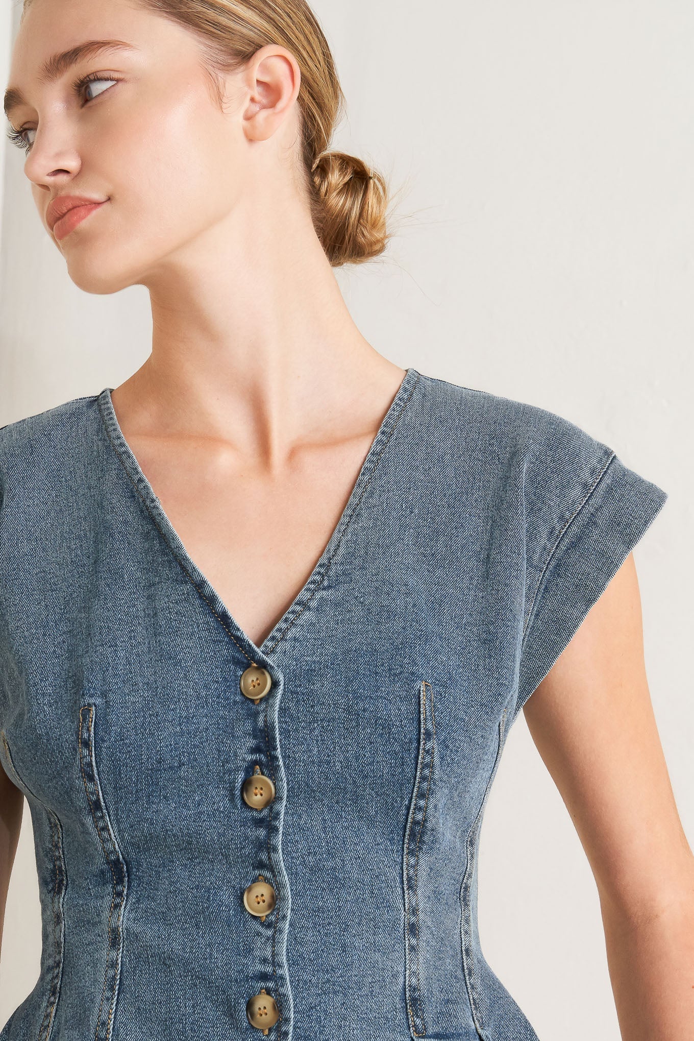 NO SECOND THOUGHT WASHED DENIM TOP