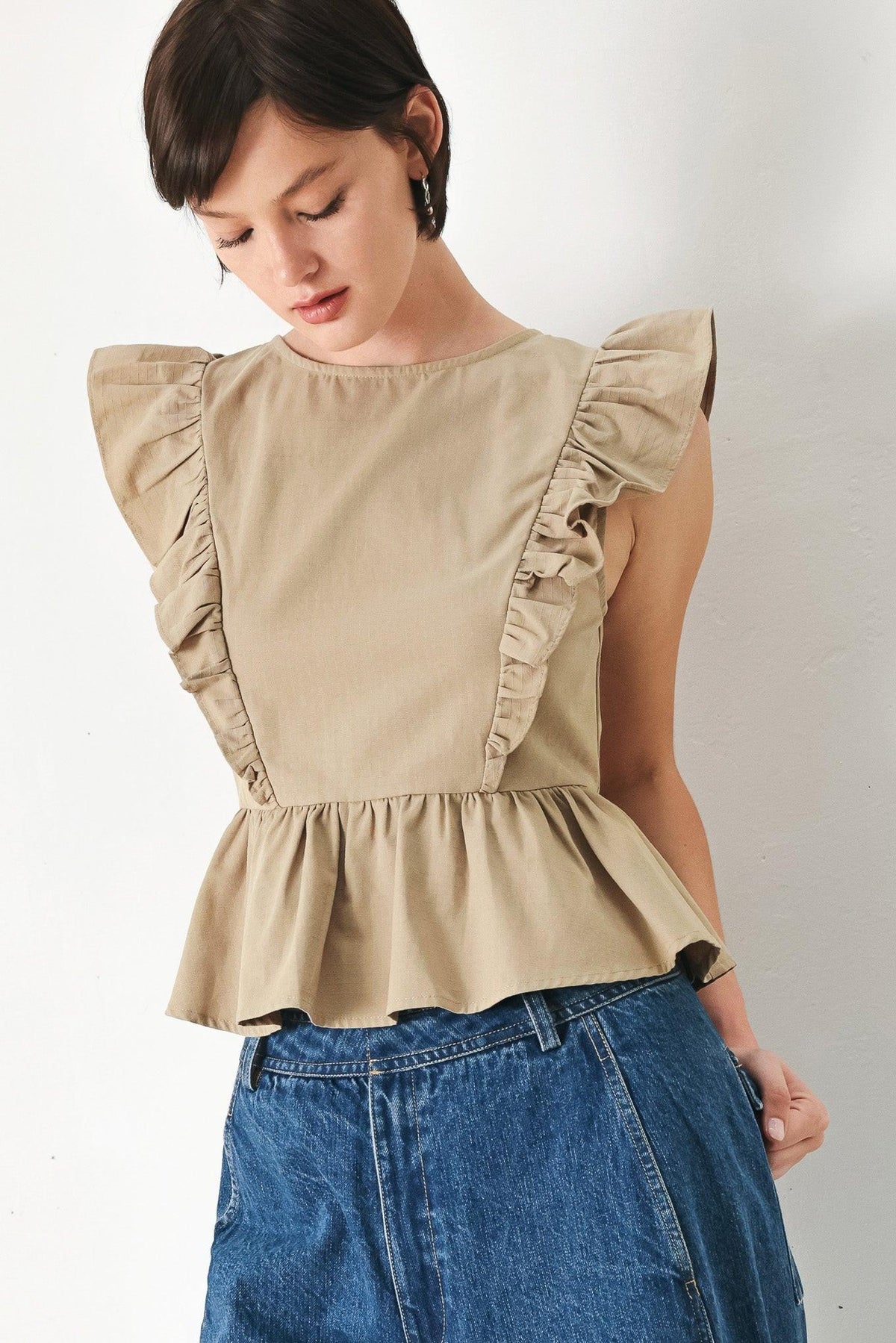 White Blossom Cotton Ruffle Peplum Top