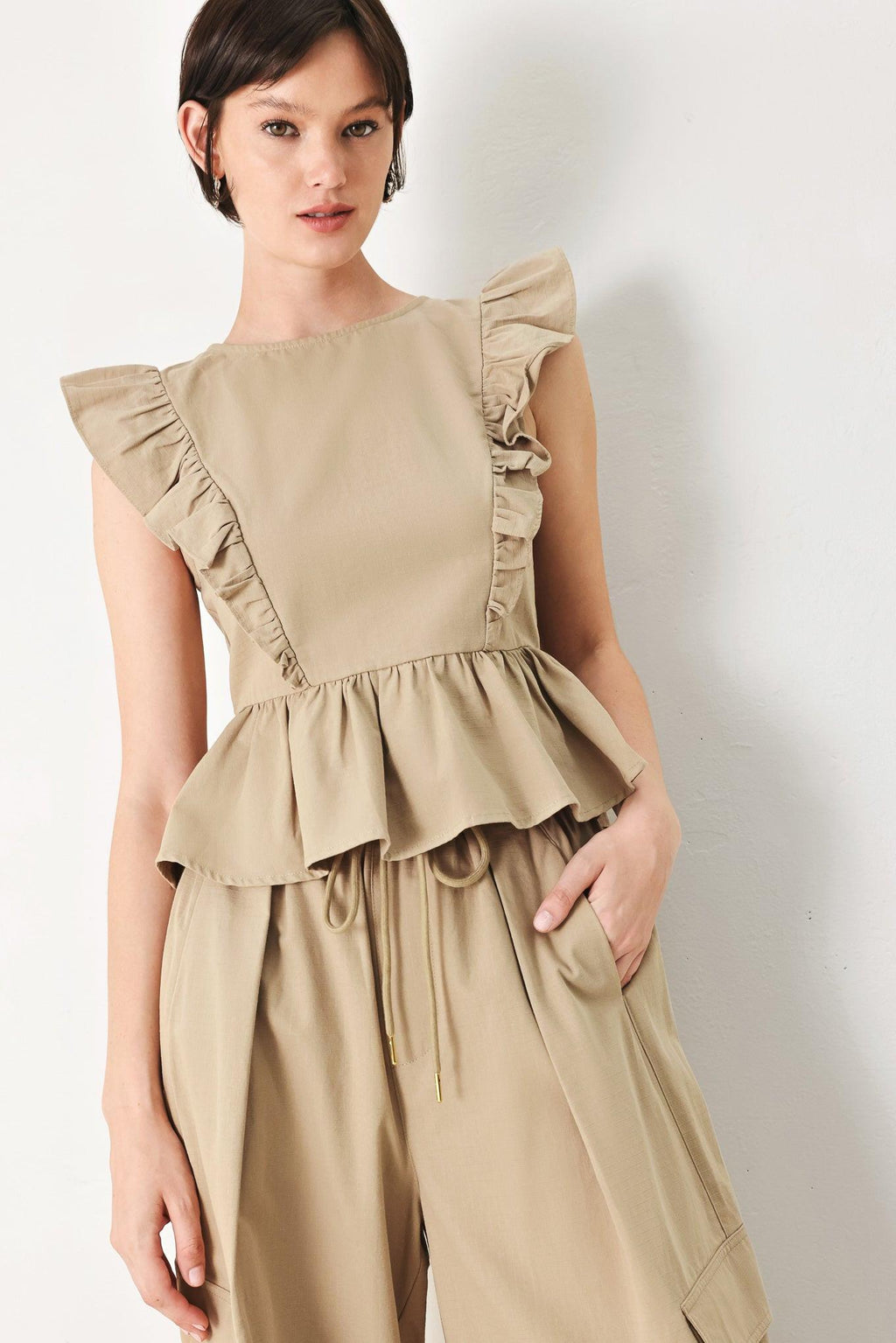 White Blossom Cotton Ruffle Peplum Top