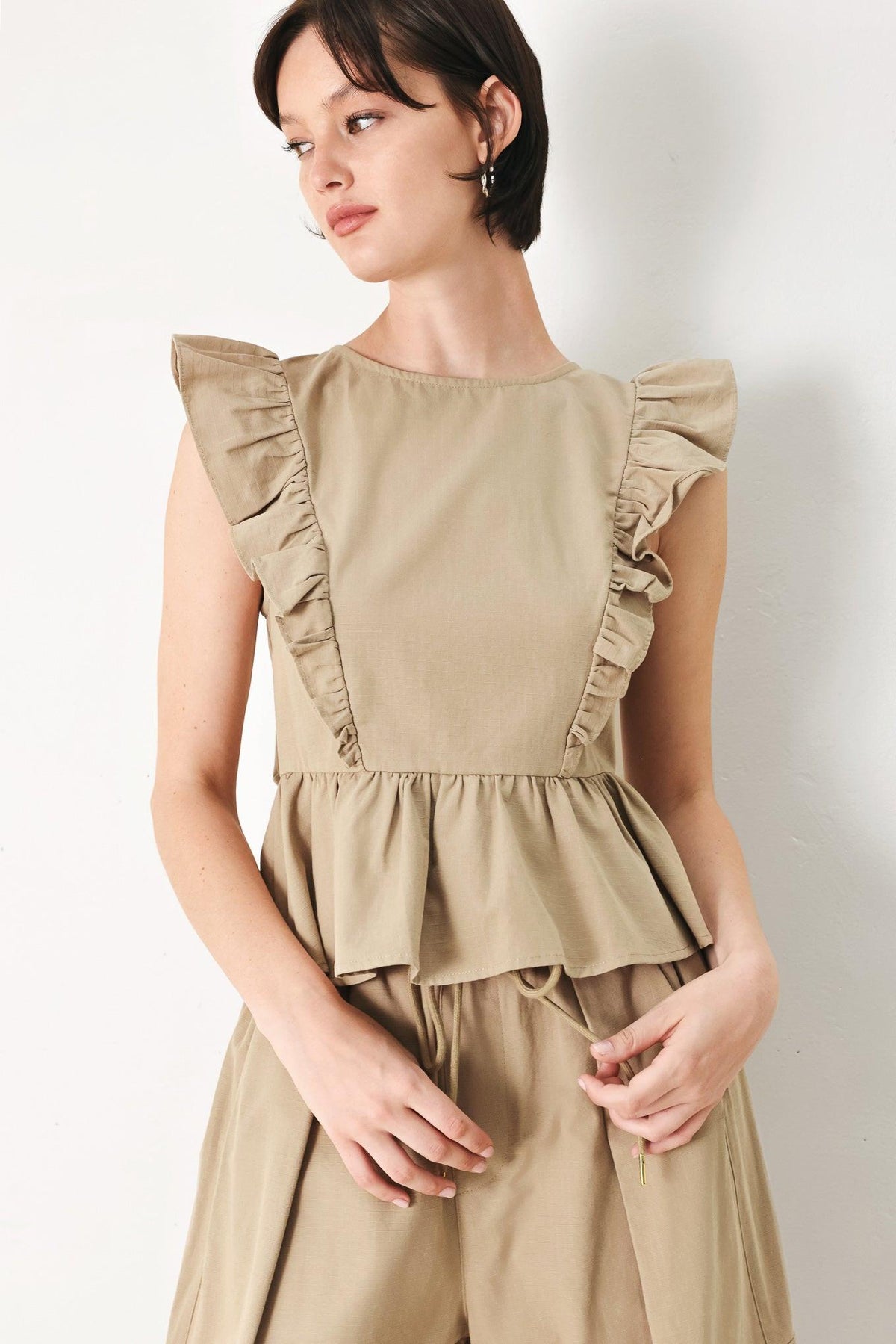 White Blossom Cotton Ruffle Peplum Top
