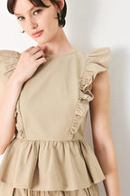 White Blossom Cotton Ruffle Peplum Top