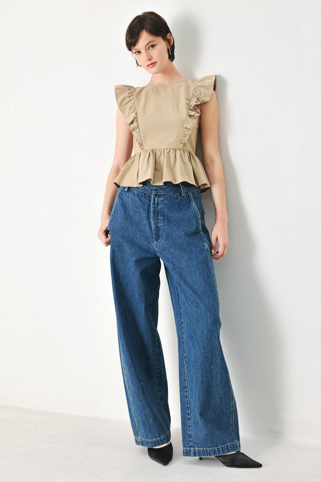White Blossom Cotton Ruffle Peplum Top