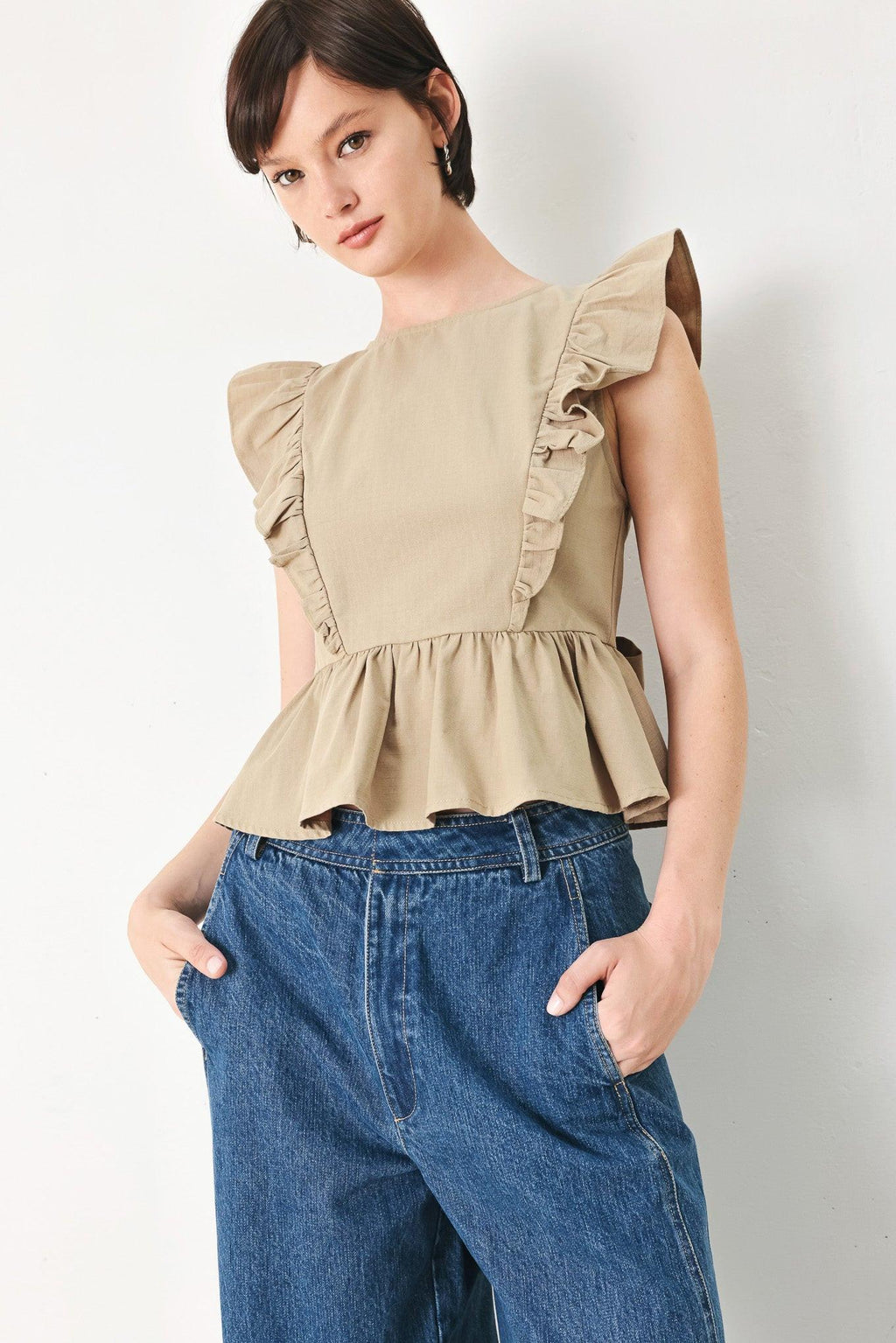 White Blossom Cotton Ruffle Peplum Top