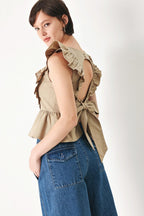 White Blossom Cotton Ruffle Peplum Top