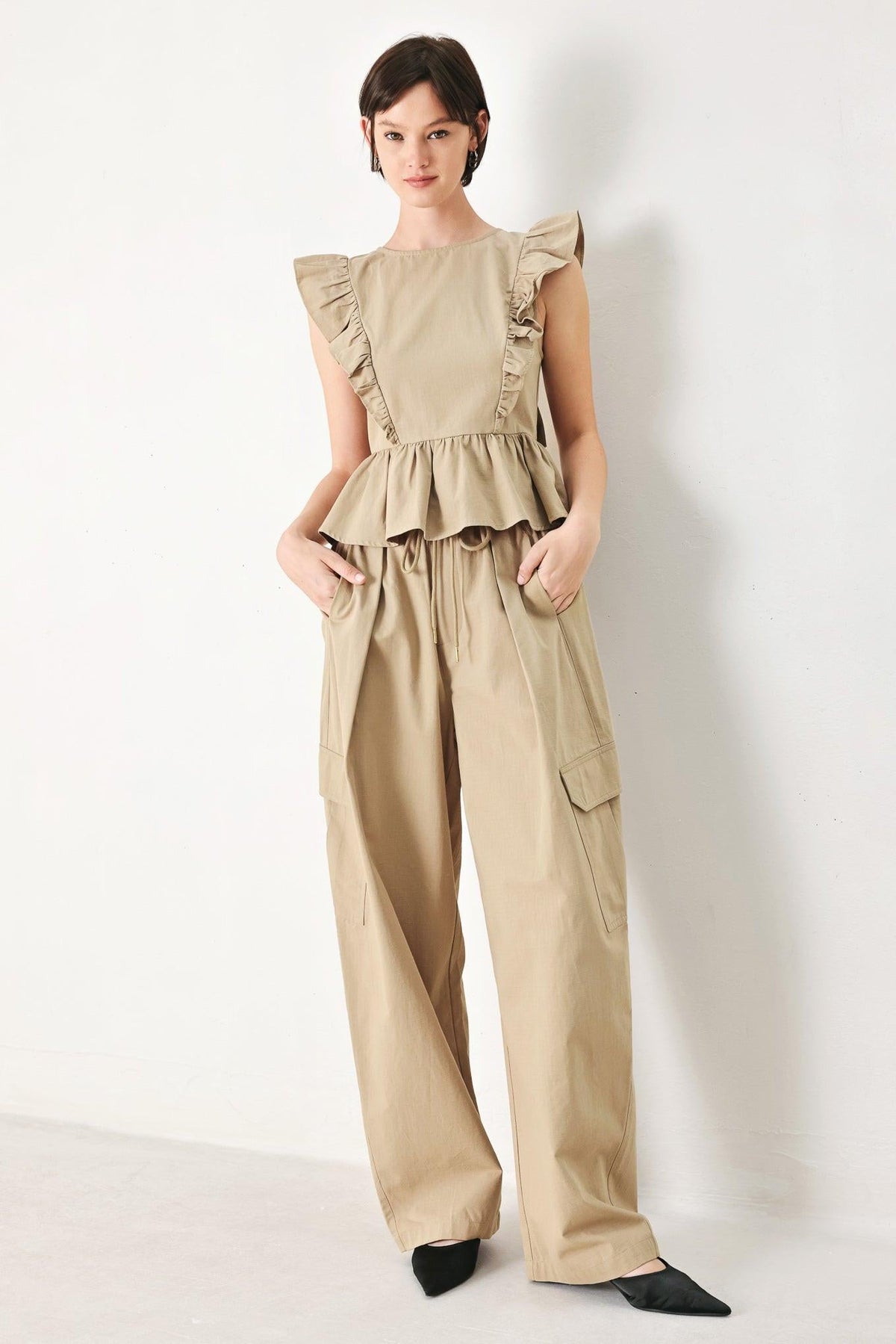 White Blossom Cotton Ruffle Peplum Top