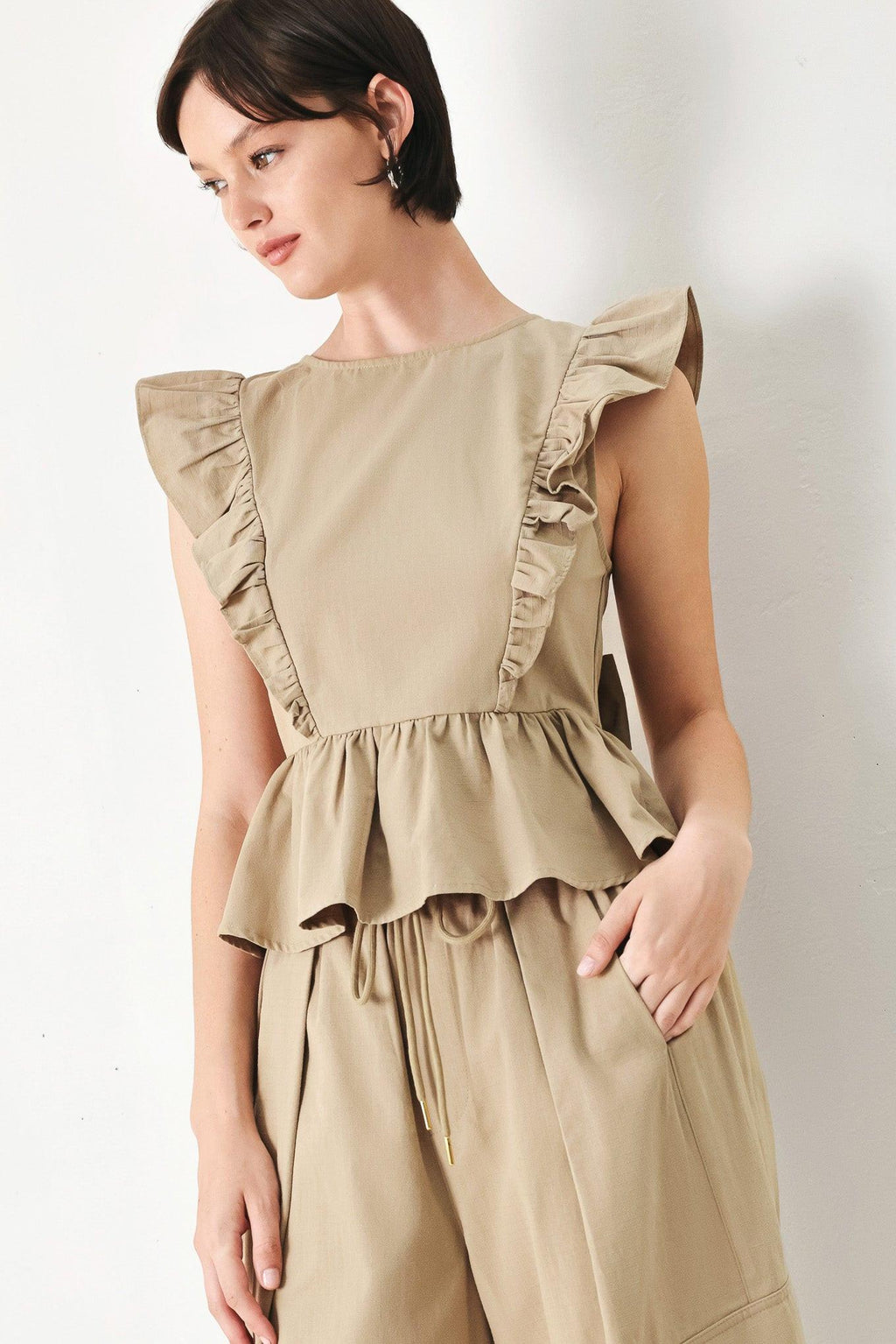 White Blossom Cotton Ruffle Peplum Top