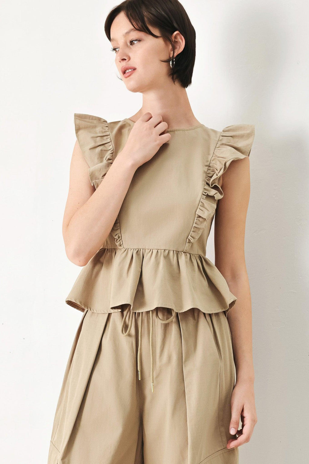 White Blossom Cotton Ruffle Peplum Top