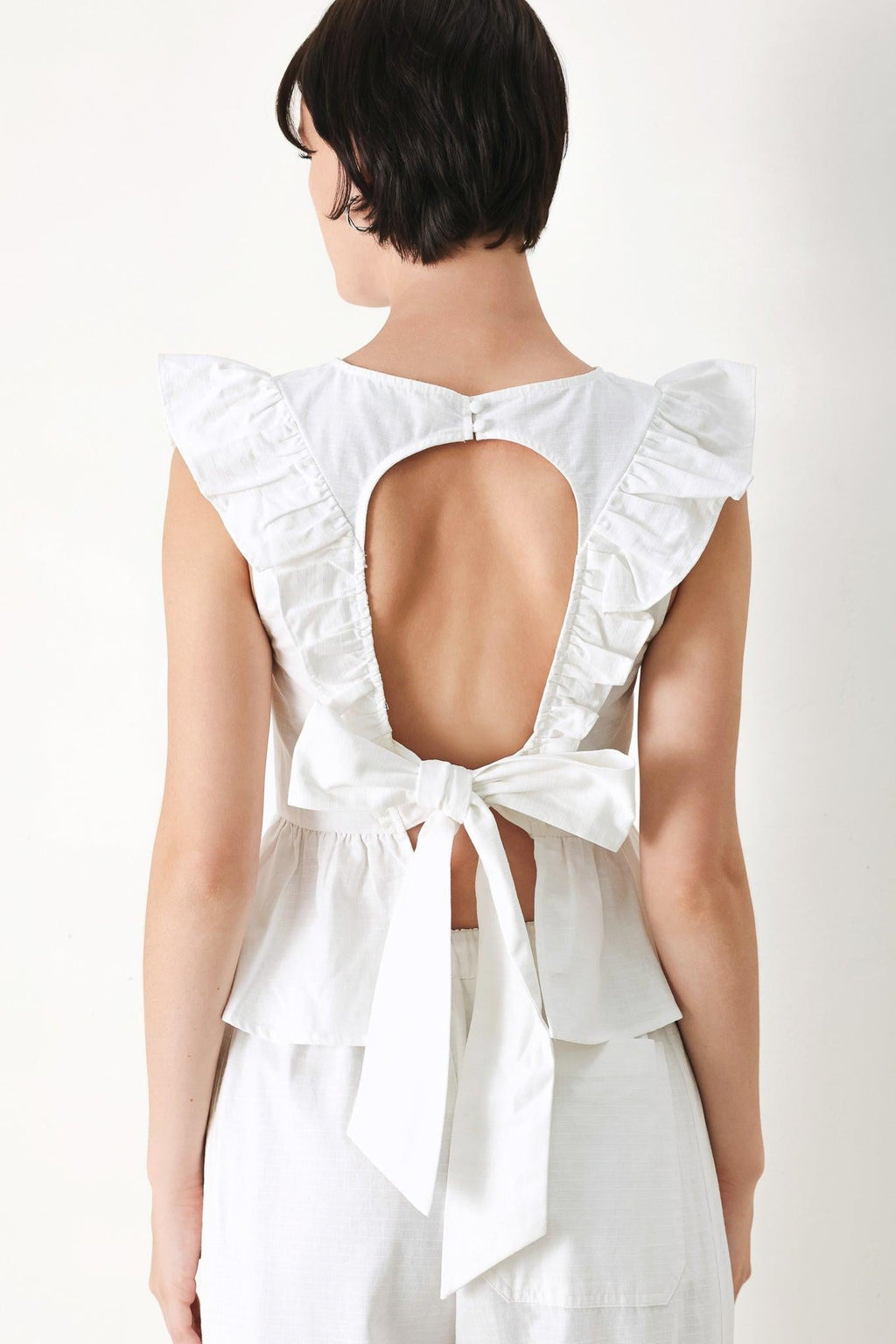 White Blossom Cotton Ruffle Peplum Top