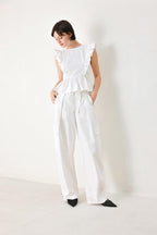 White Blossom Cotton Ruffle Peplum Top