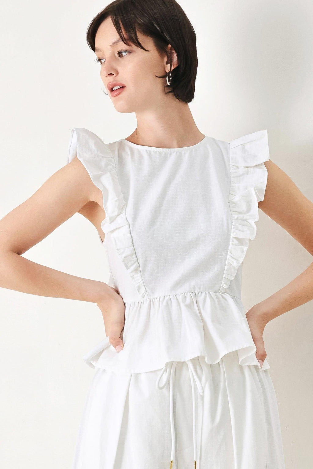 White Blossom Cotton Ruffle Peplum Top