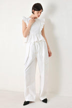 White Blossom Cotton Ruffle Peplum Top