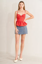 SUNSET BOW RED WOVEN TOP