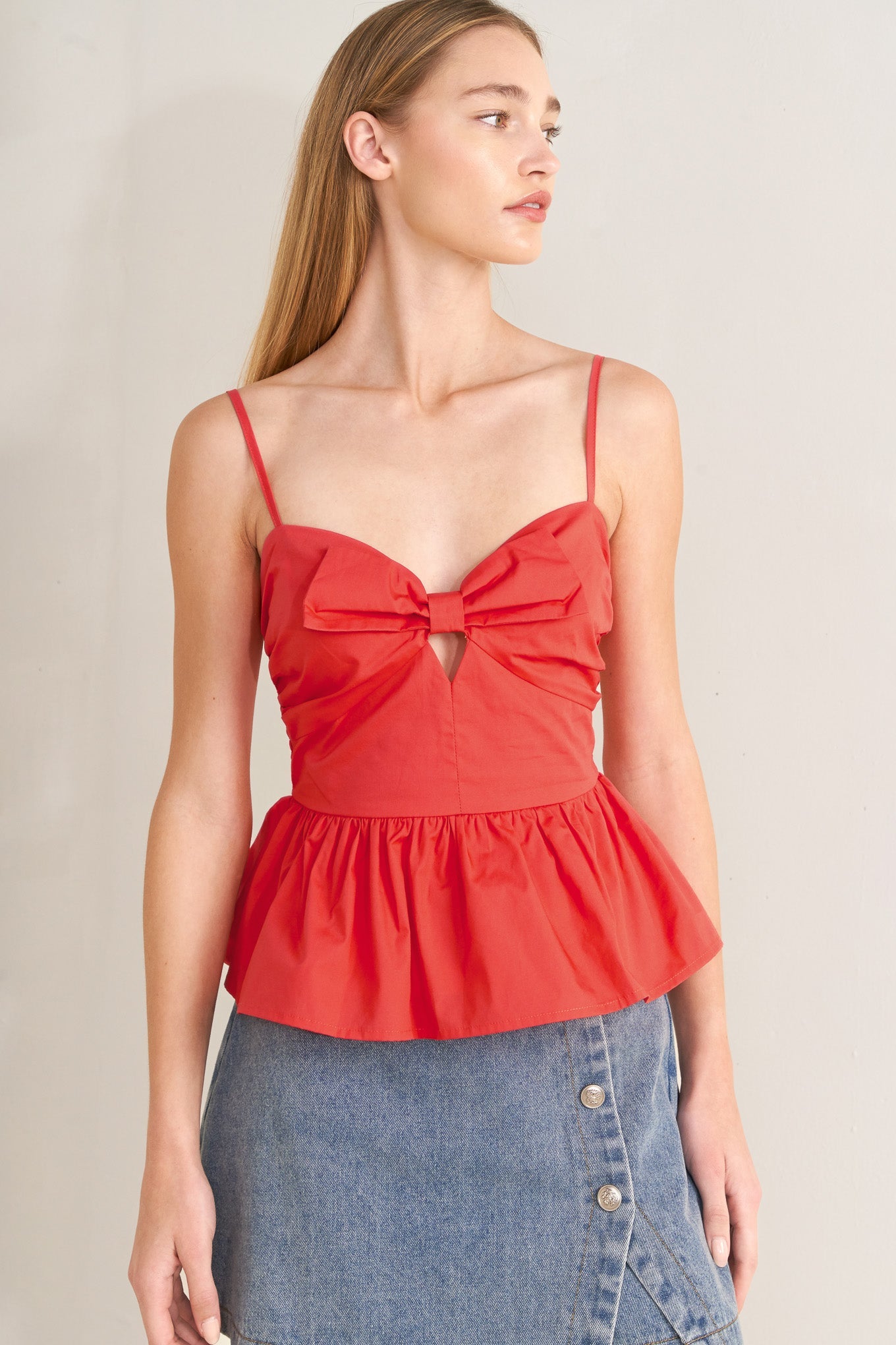 SUNSET BOW RED WOVEN TOP