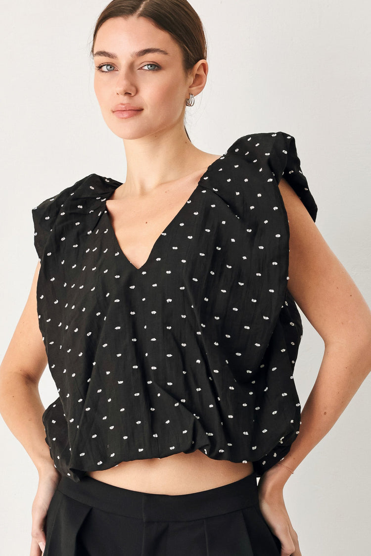 Polka Flutter Textured Bubble-Sleeve Top