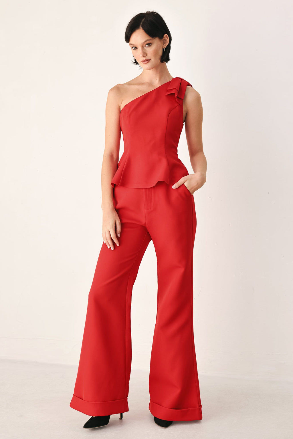 Make an Entrance One-Shoulder Peplum Top