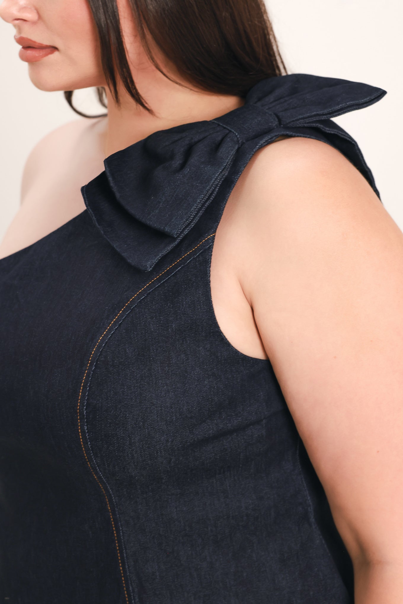 Indigo Bow One Shoulder Denim Top