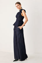 Indigo Bow One Shoulder Denim Top
