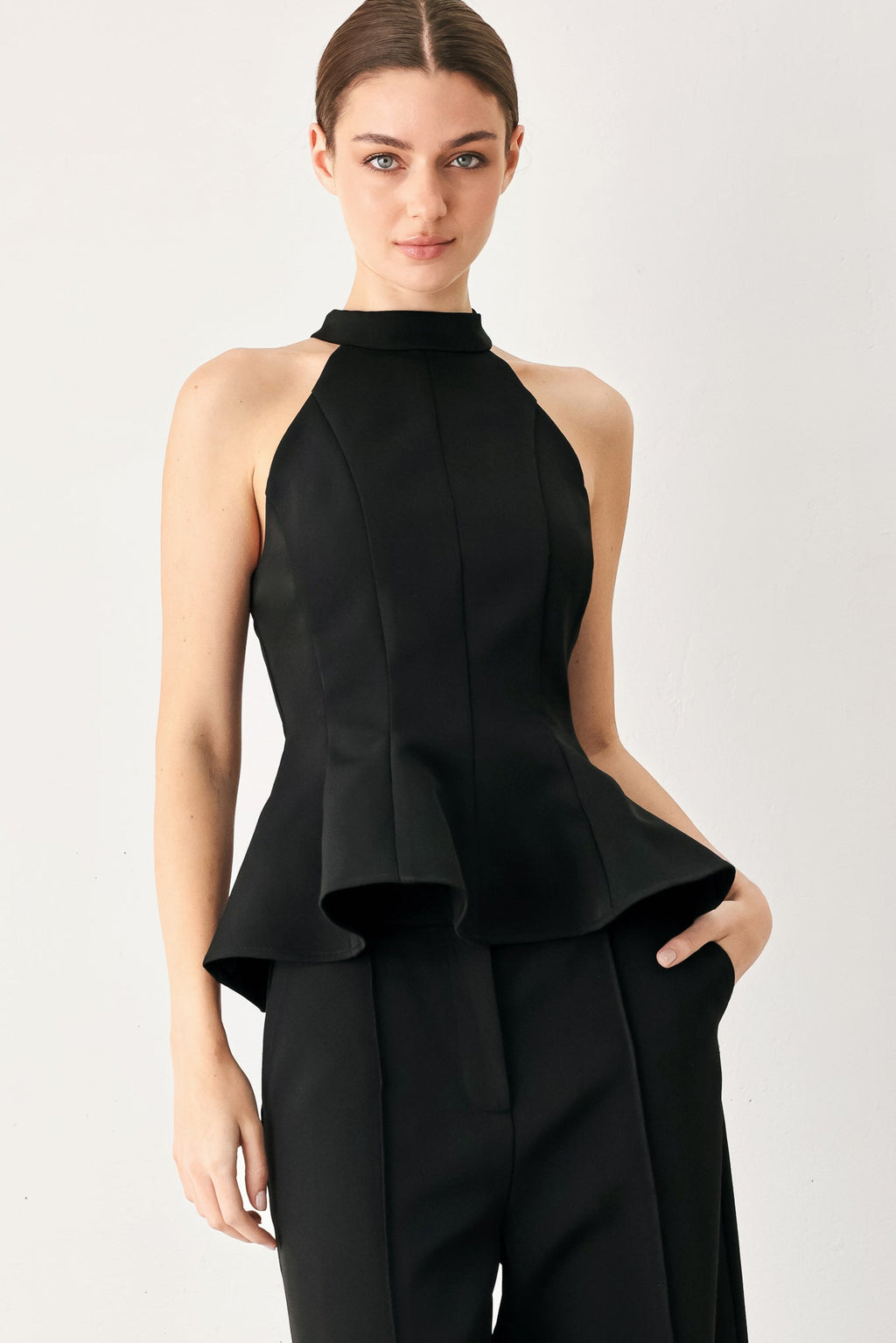 Black Power Halter Peplum Top